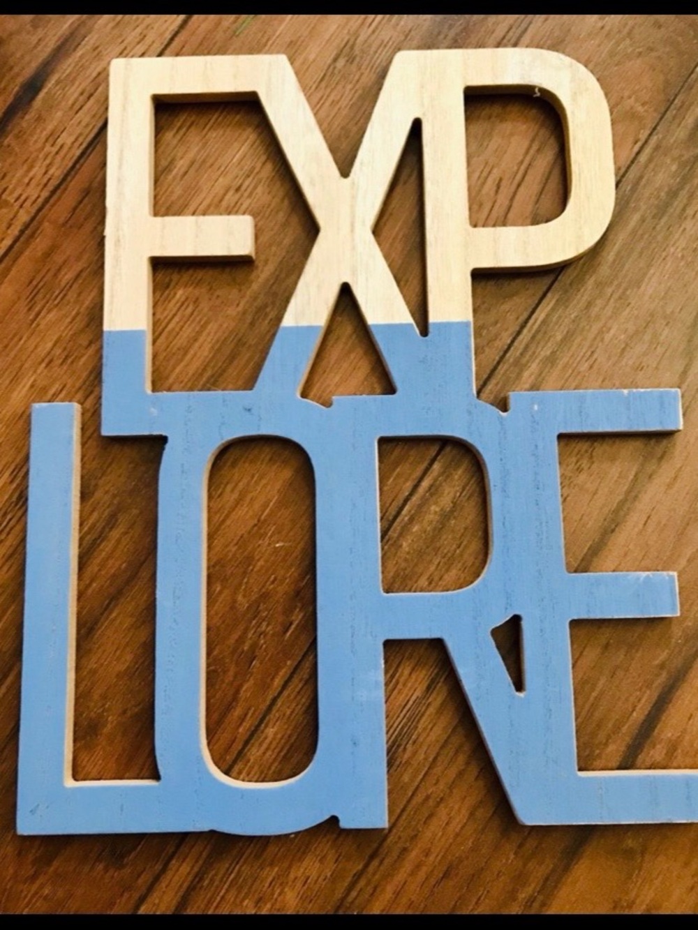 Target Two-Tone Blue and Natural 'EXPLORE' Wooden Wall Art